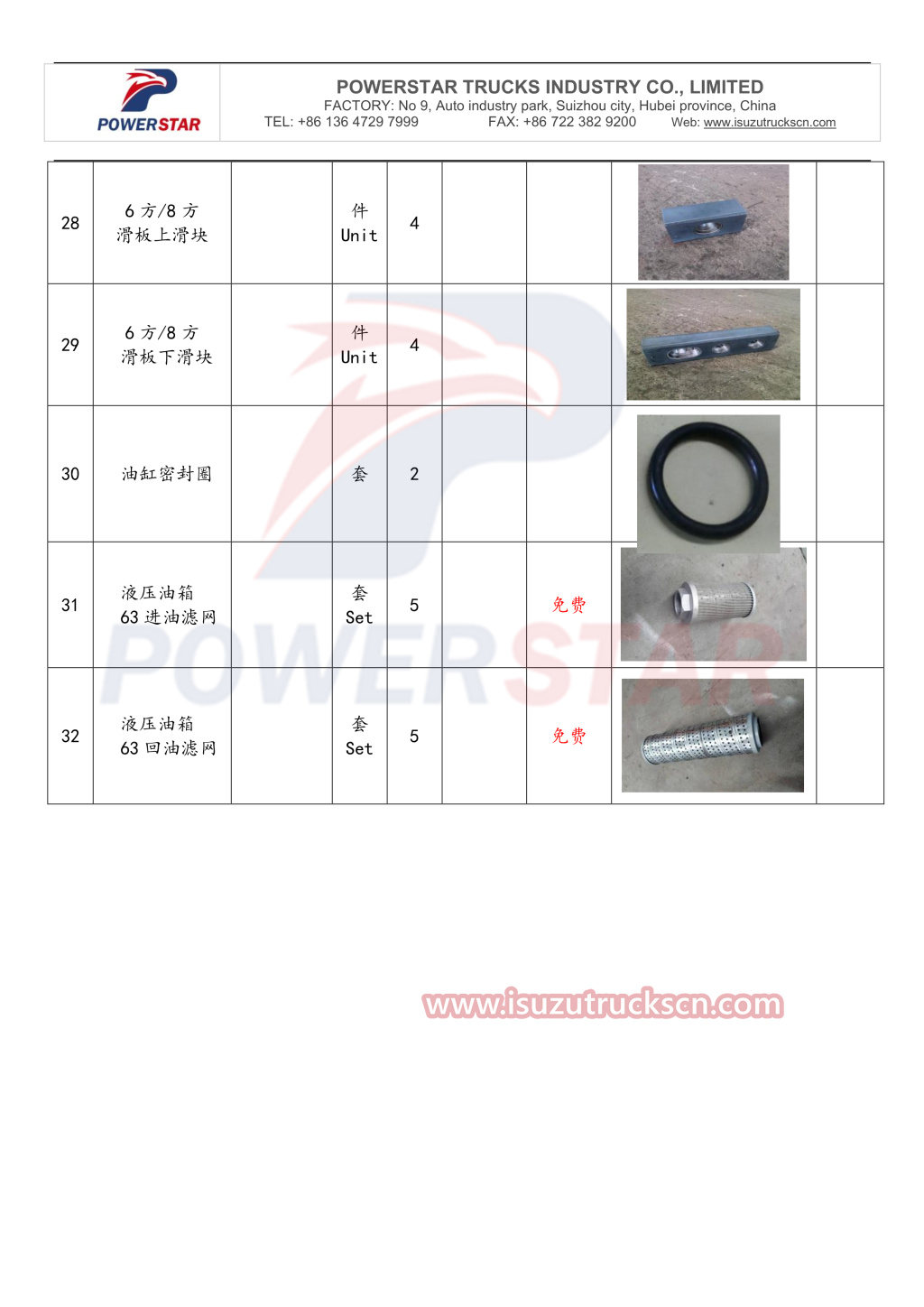 spare parts for isuzu compression garbage truck