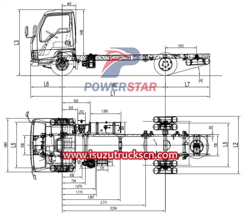 technical drawing of Isuzu NQR NKR 100P light truck chassis