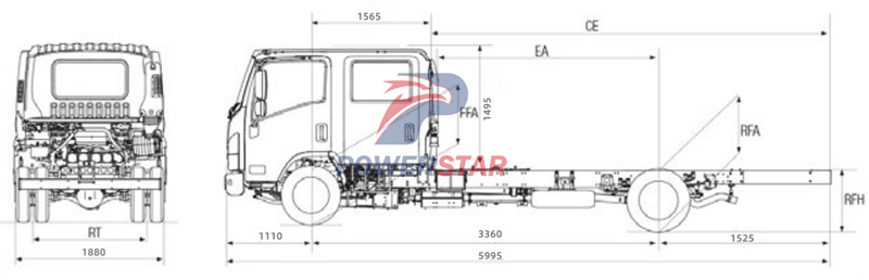 technical drawing of Isuzu ELF NQR NKR double cabin truck chassis