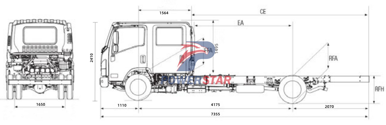 Isuzu 700P double cabin truck chassis technical drawing