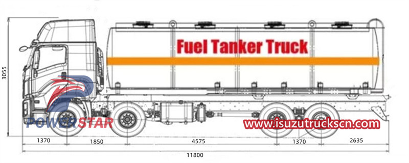 Isuzu GIGA 8x4 oil delivery tanker truck technical drawing