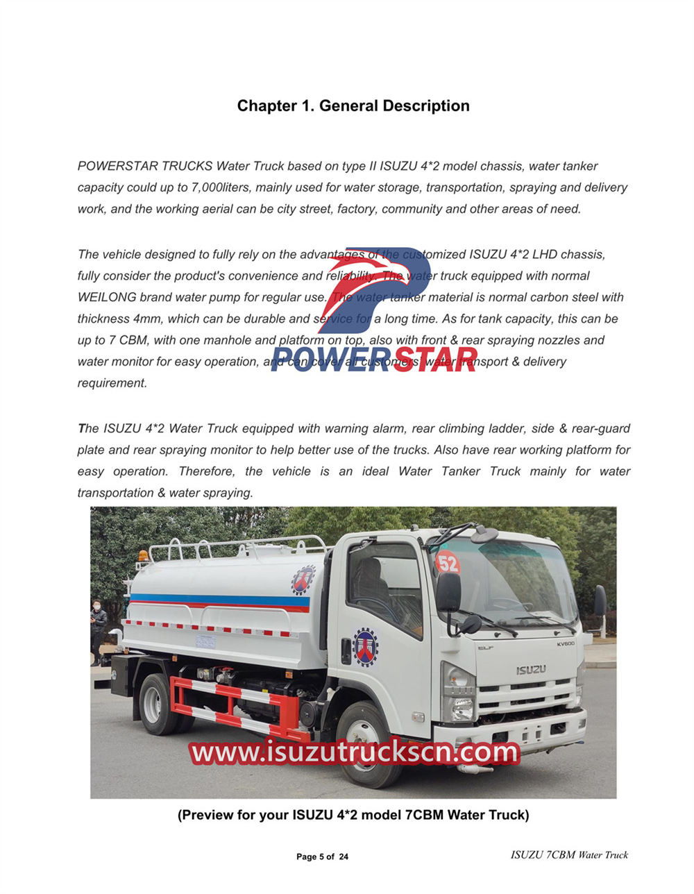 Isuzu KV600 water tanker truck manual