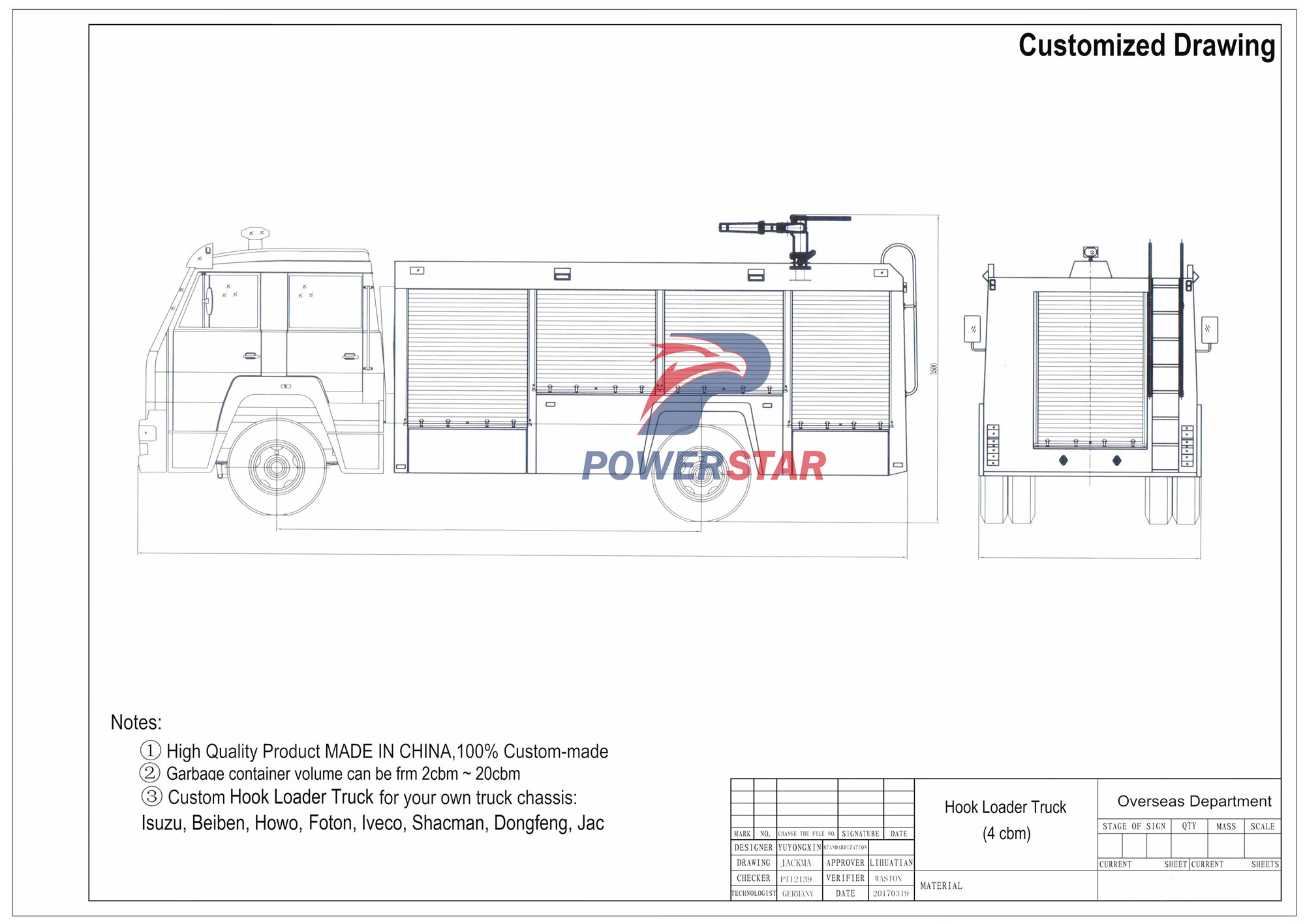 Technical drawing of Isuzu FVR water foam rescue fire truck