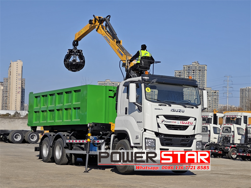 Isuzu GIGA 18tons hook-lift dump truck with knuckle crane