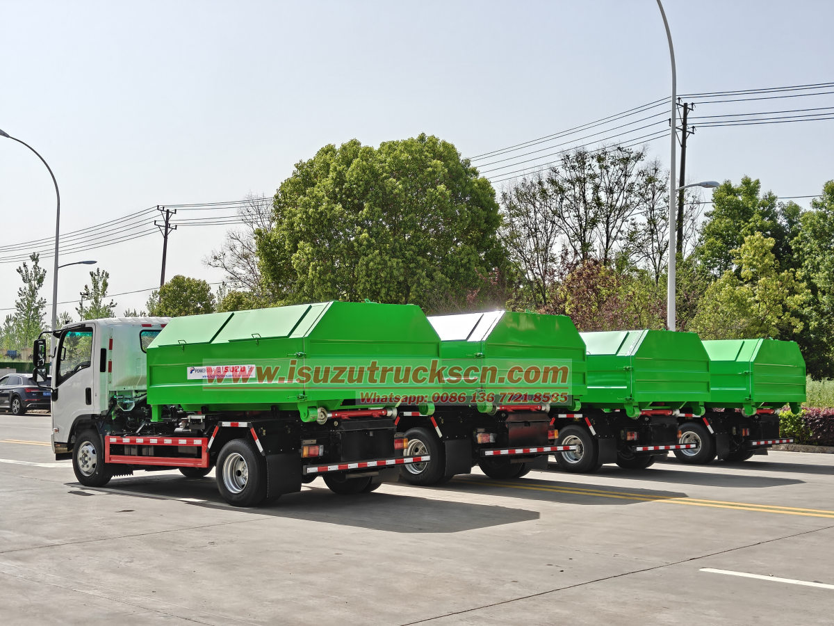 4 units Isuzu NPR 10Tons Hooklift Container Truck export to Mongolia