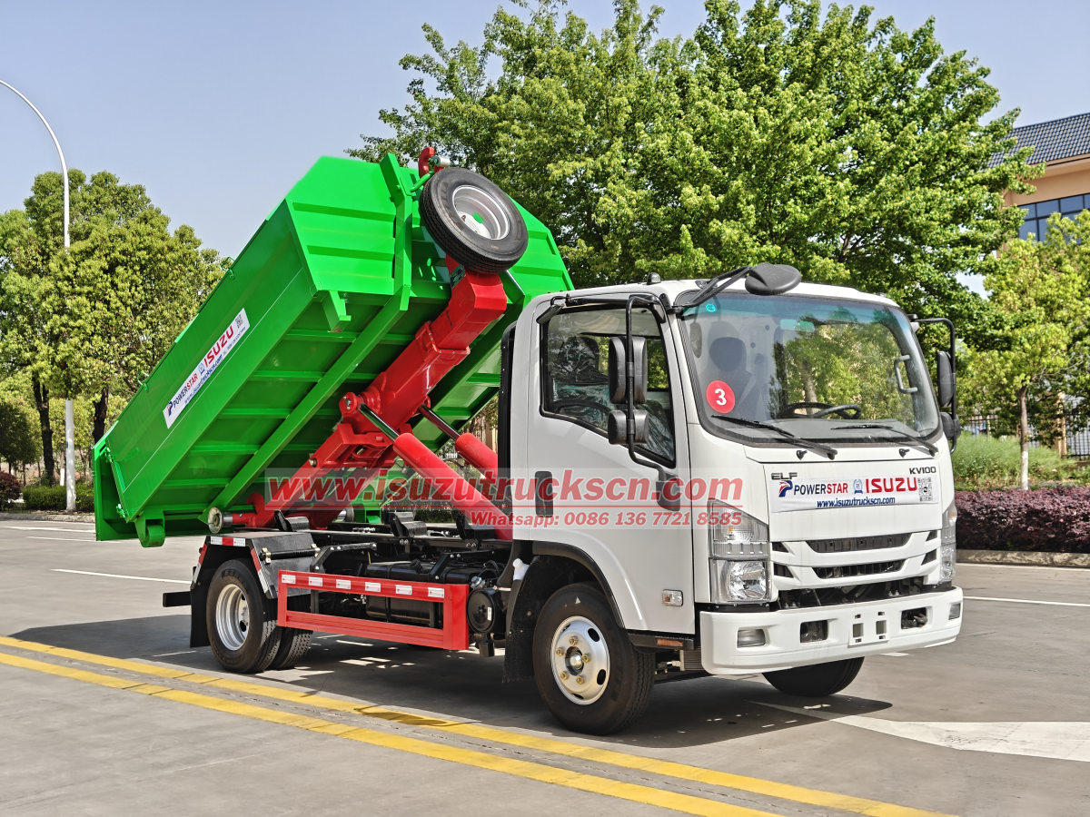 New Mongolia Isuzu NPR Hooklift Truck working pictures