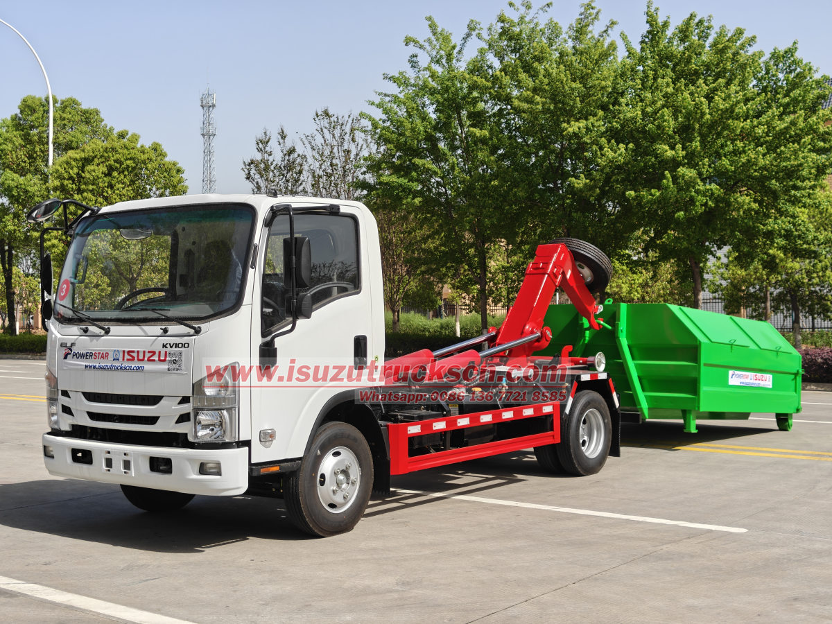 New Mongolia Isuzu NPR Hooklift Truck working pictures