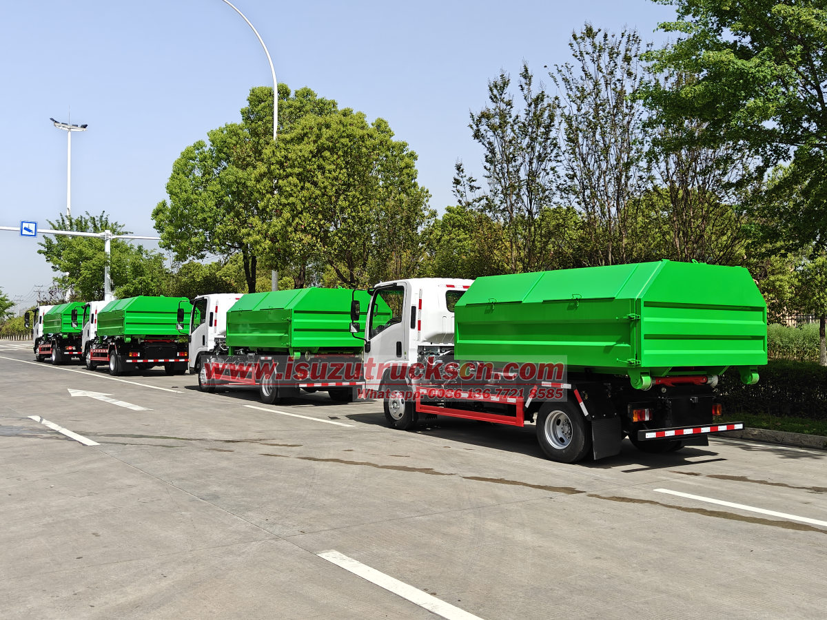 4 units Isuzu NPR 10Tons Hooklift Container Truck export to Mongolia
