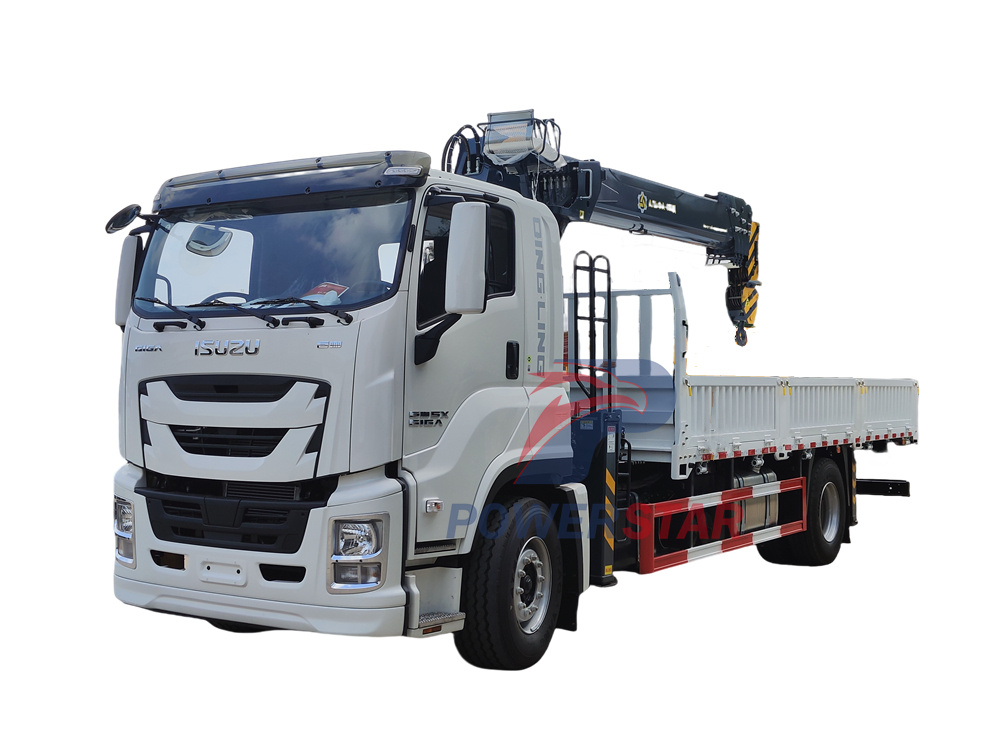 Isuzu FVR GIGA 8tons boom crane truck mounted bucket
