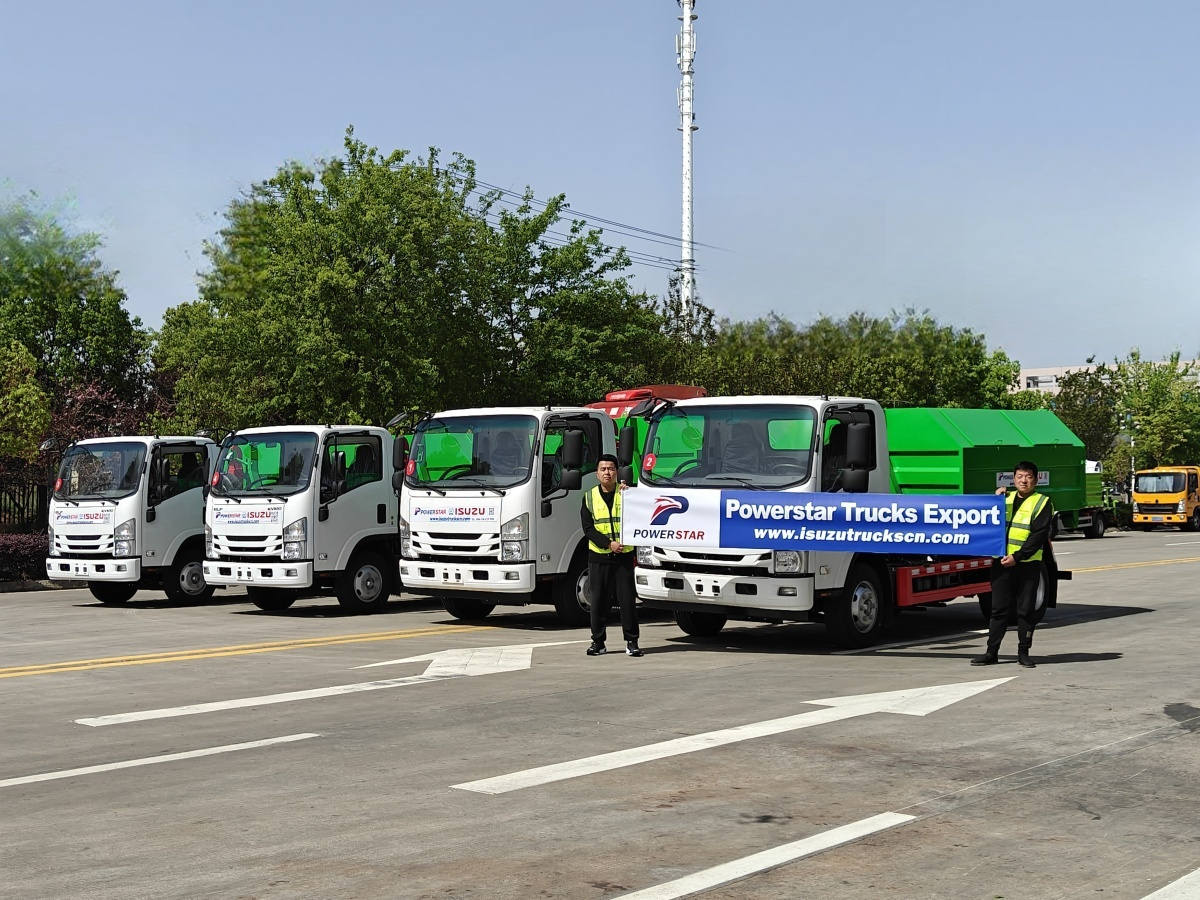 4 units Isuzu NPR 10Tons Hooklift Container Truck export to Mongolia